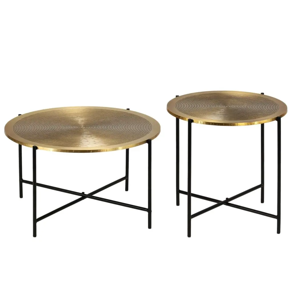 End Table Set Gold MDF Tabletop Steel Legs Industrial Style 2 Piece