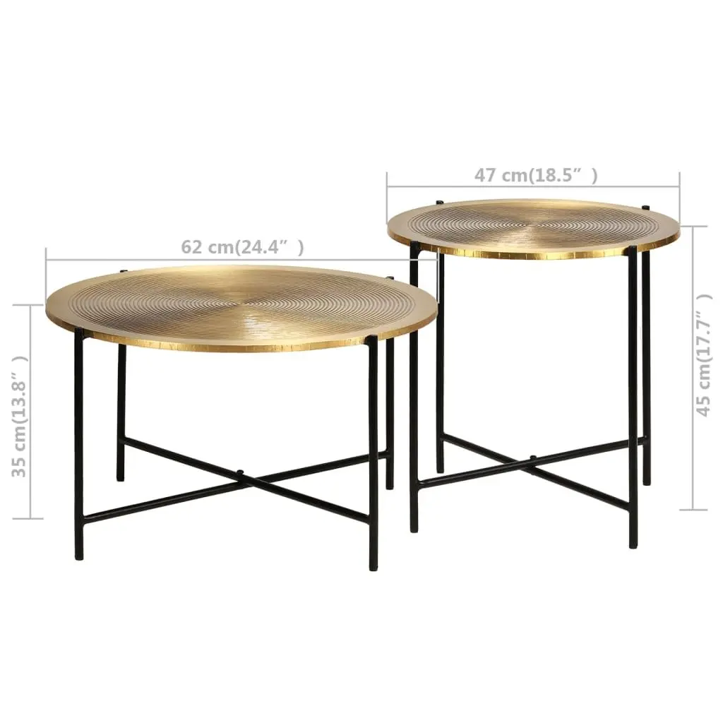 End Table Set Gold MDF Tabletop Steel Legs Industrial Style 2 Piece