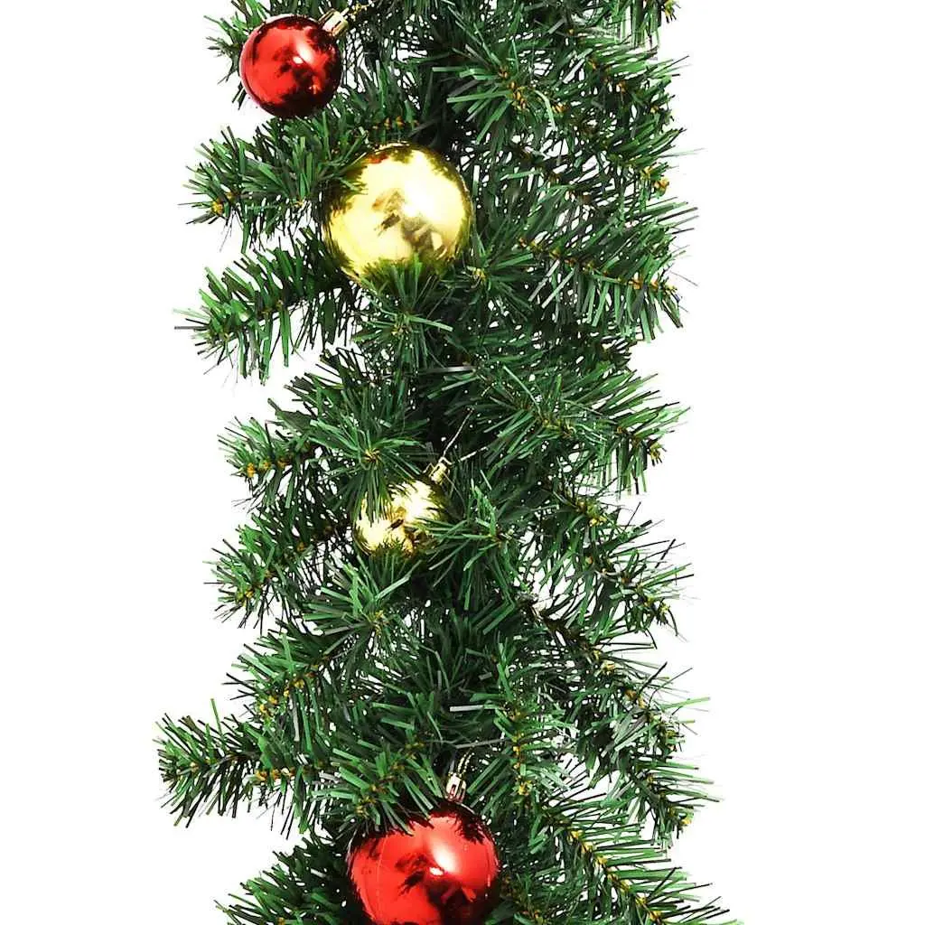 Christmas Garland Green 10m with Baubles and LED Lights for Holiday Decoration