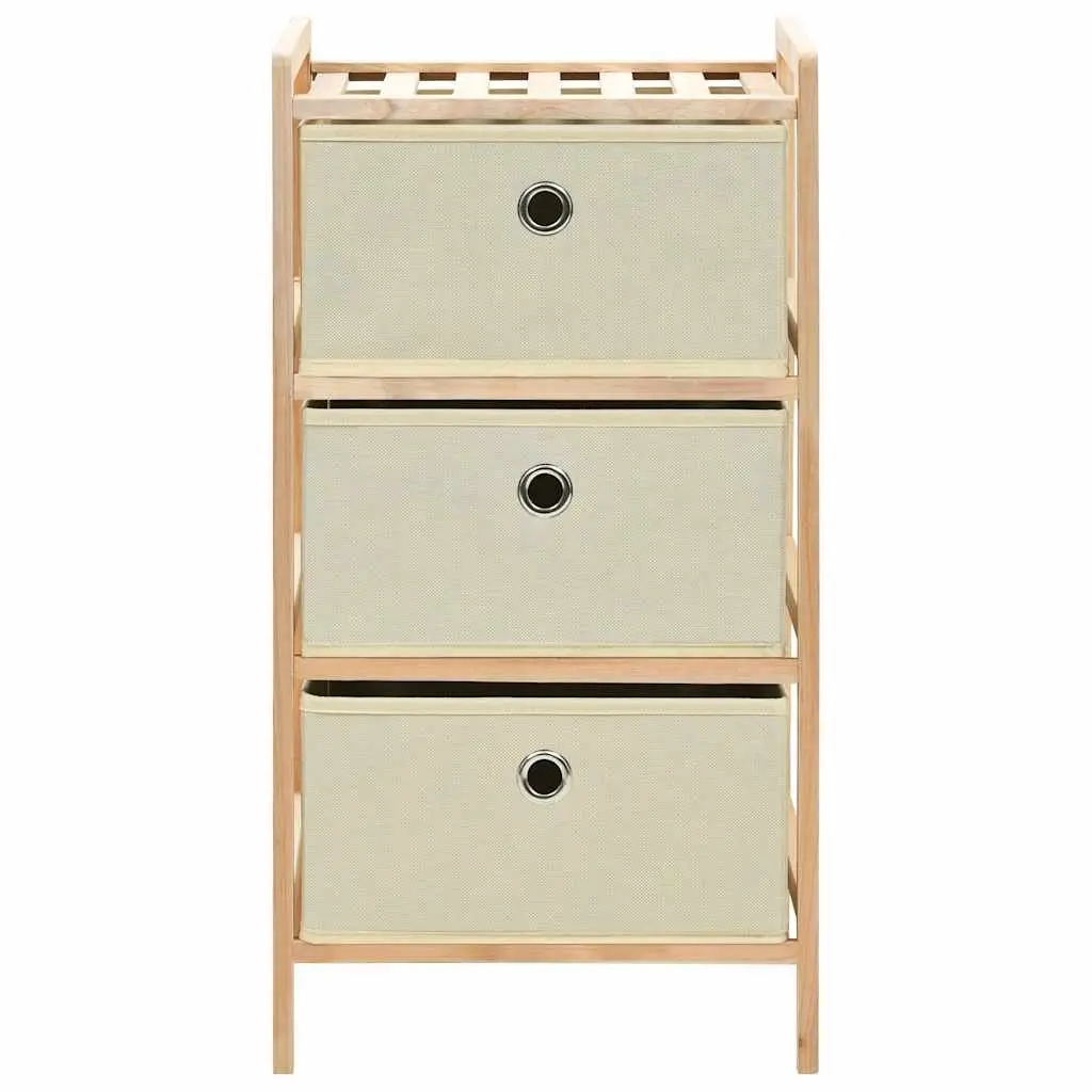 Storage Rack Beige 3 Fabric Baskets Wooden Organizer Unit