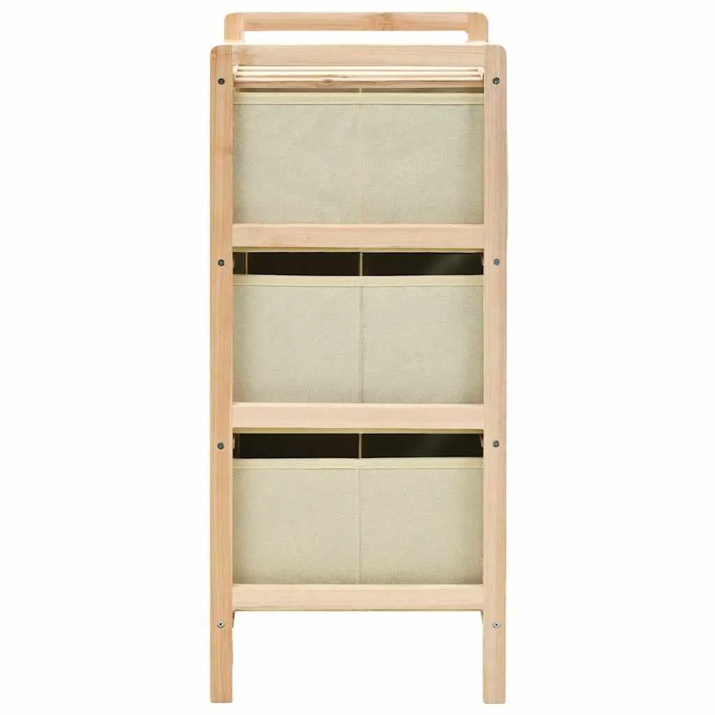 Storage Rack Beige 3 Fabric Baskets Wooden Organizer Unit
