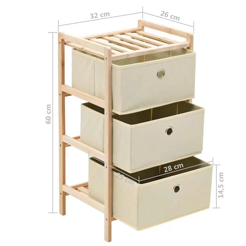 Storage Rack Beige 3 Fabric Baskets Wooden Organizer Unit