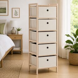 Cedar Wood Storage Rack with 5 Fabric Baskets