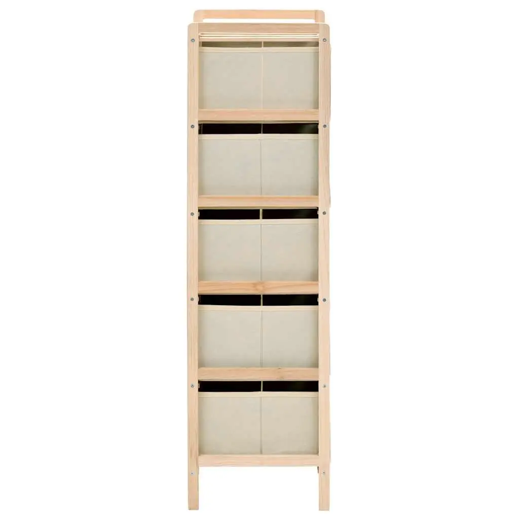 Storage Rack Beige Solid Cedar Wood with 5 Fabric Baskets Home Organizer
