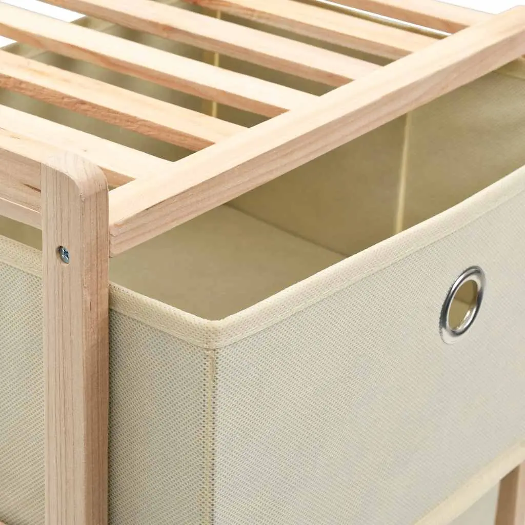 Storage Rack Beige Solid Cedar Wood with 5 Fabric Baskets Home Organizer
