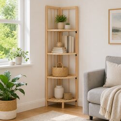 Corner Shelf Wooden Storage Bookcase Stand Display Rack Foldable Organizer