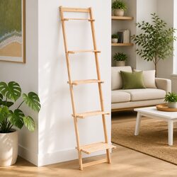 Compact Ladder Shelf in Beige Cedar Wood for Displaying Items