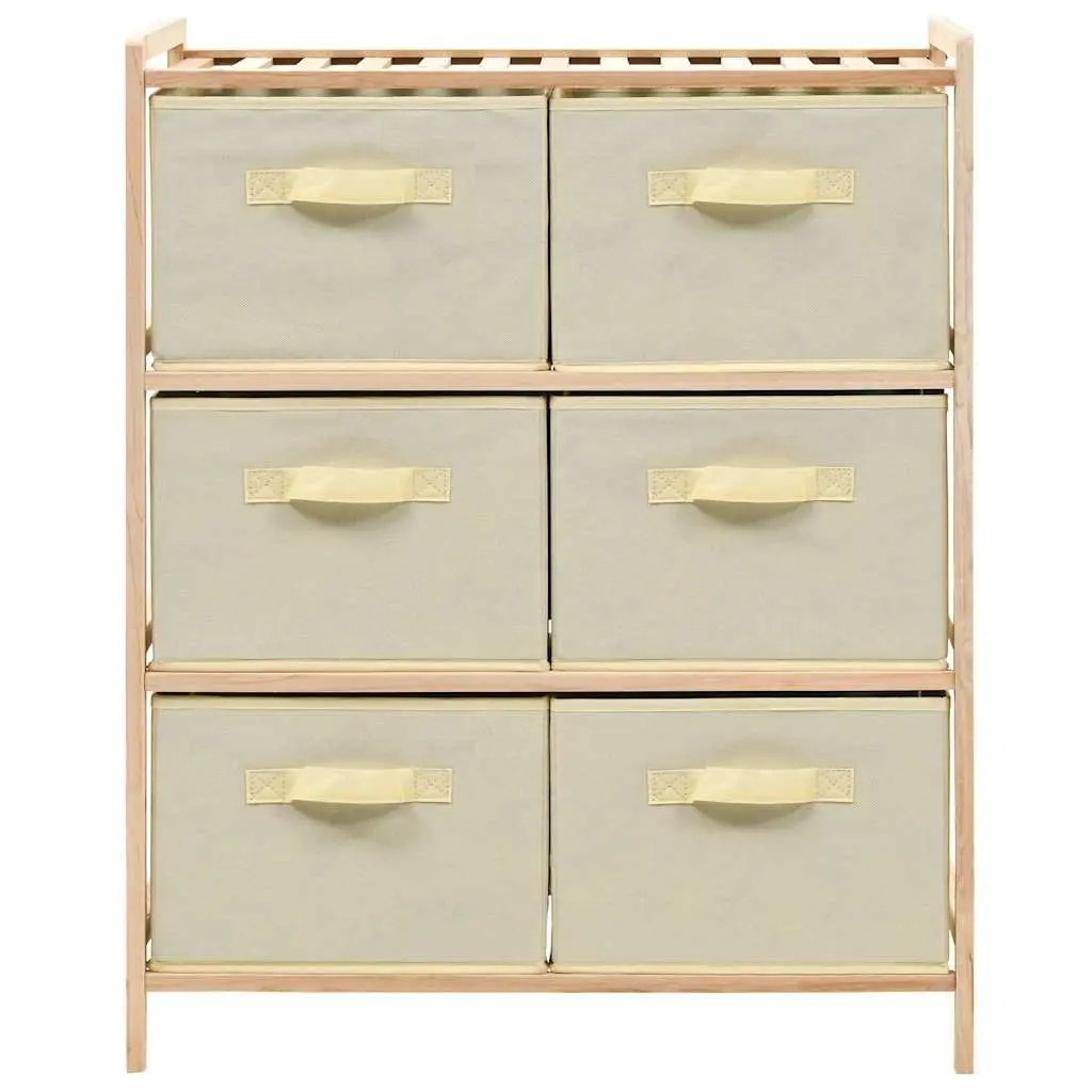 Storage Rack Cedar Wood Lightweight with 6 Beige Fabric Baskets Home Organizer