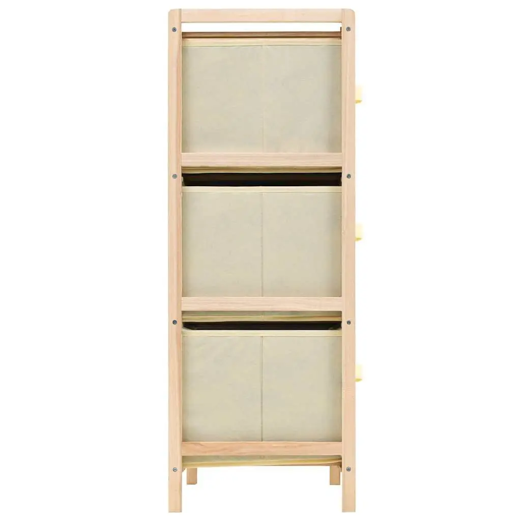 Storage Rack Cedar Wood Lightweight with 6 Beige Fabric Baskets Home Organizer