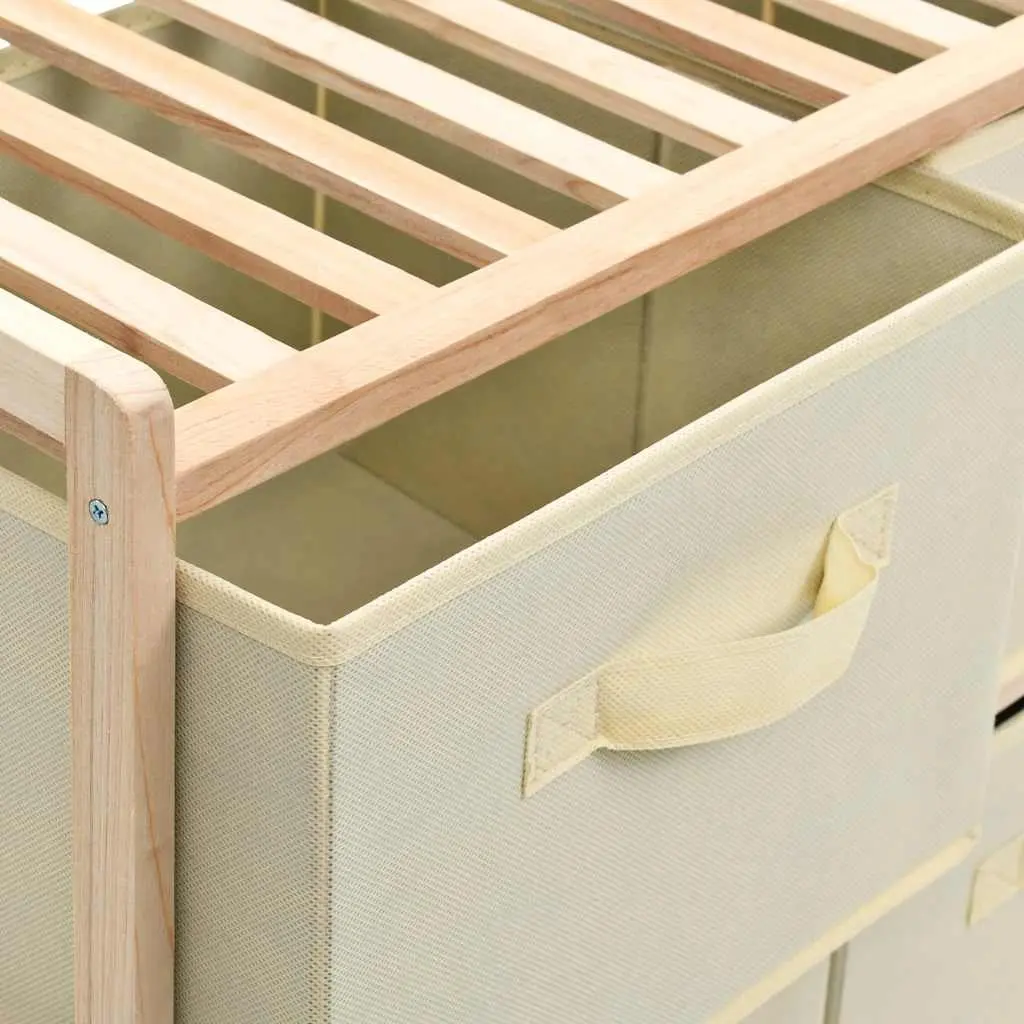 Storage Rack Cedar Wood Lightweight with 6 Beige Fabric Baskets Home Organizer