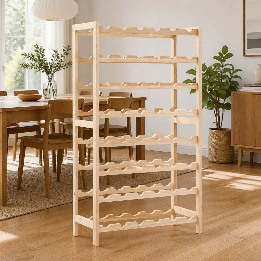 Wine Rack Brown 8 Tier Cedar Wood Storage Organizer Bottle Holder Display Stand Shelf