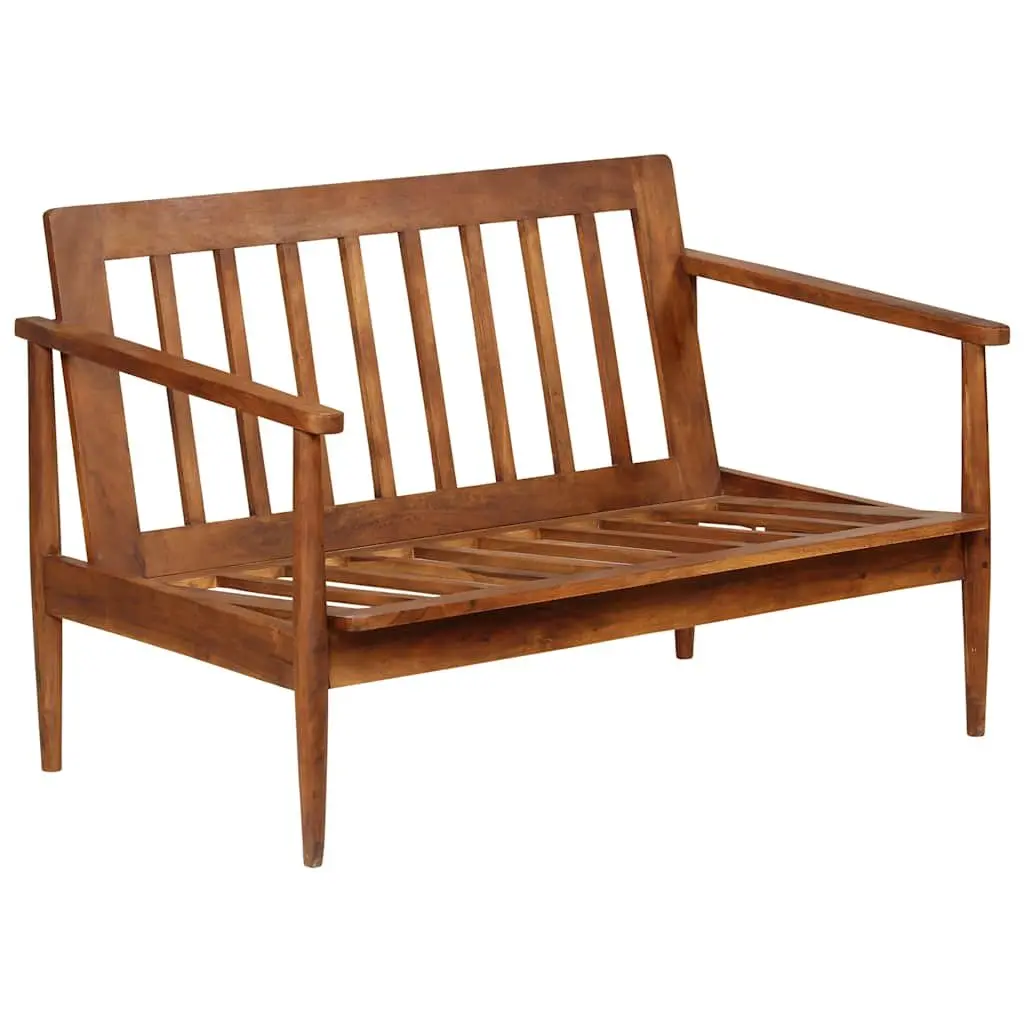 2-Seater Sofa Brown Solid Acacia Wood Frame Goat Leather Upholstery