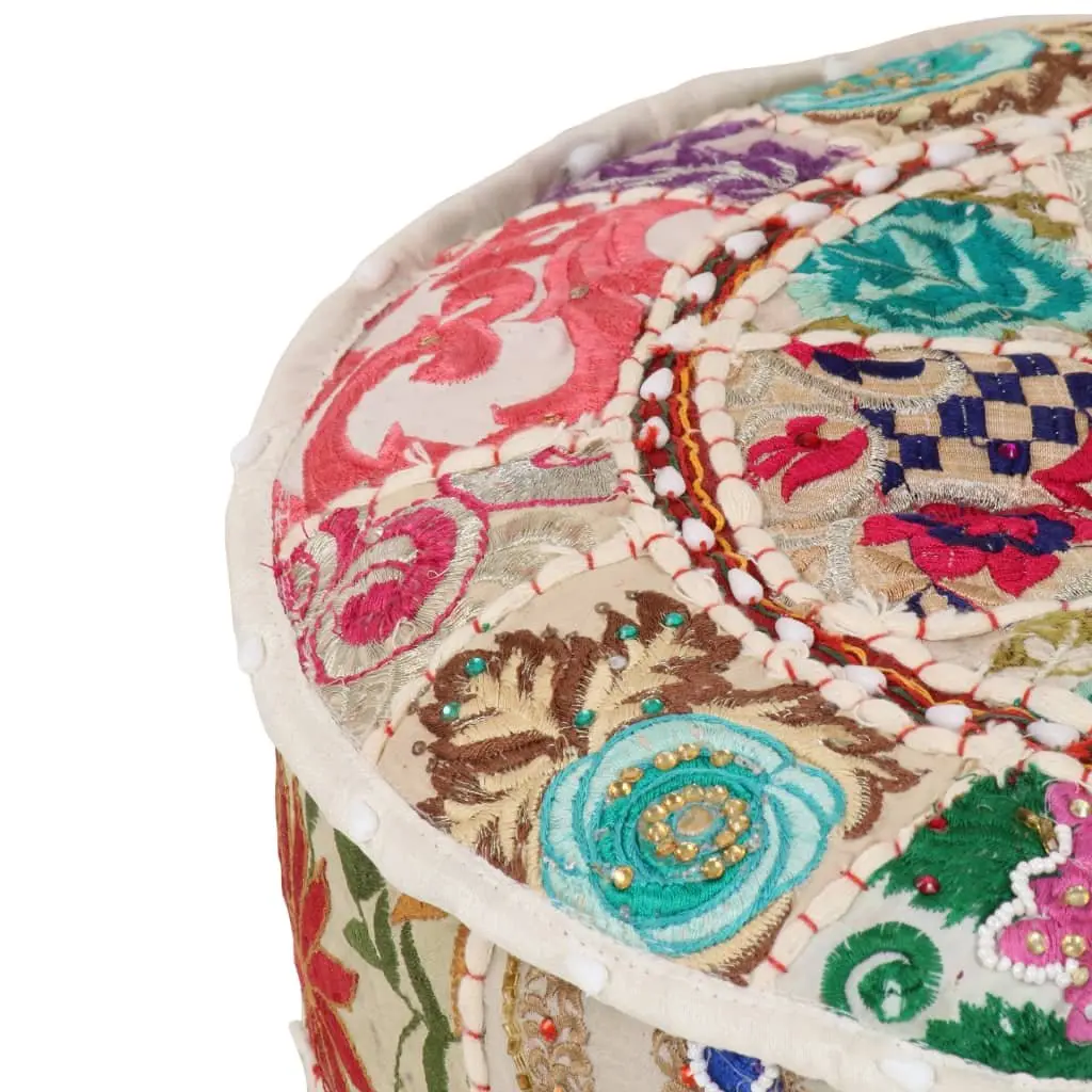 Patchwork Pouffe Round Footrest Ottoman Handmade Cotton 40x20 cm Beige