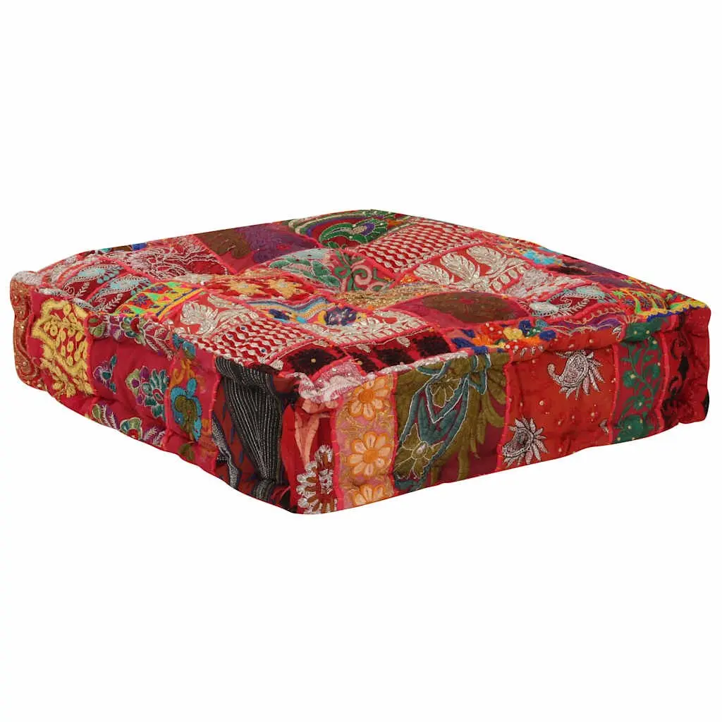 Patchwork Pouffe Multicolour 50x50cm Handmade Cotton Embroidered Footstool
