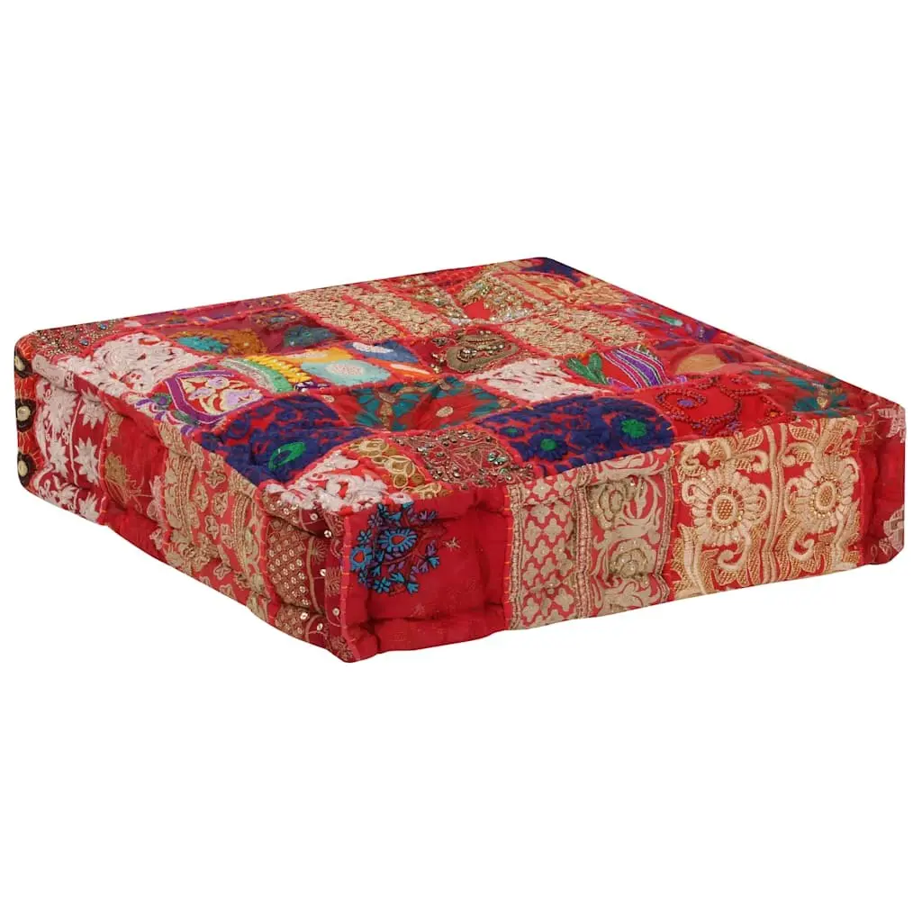 Patchwork Pouffe Multicolour 50x50cm Handmade Cotton Embroidered Footstool