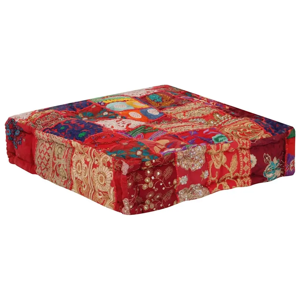 Patchwork Pouffe Multicolour 50x50cm Handmade Cotton Embroidered Footstool
