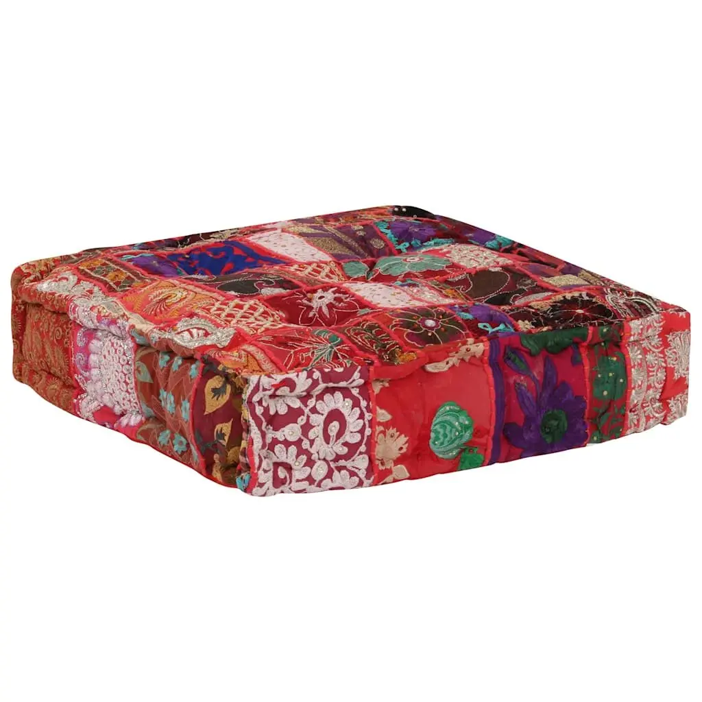 Patchwork Pouffe Multicolour 50x50cm Handmade Cotton Embroidered Footstool