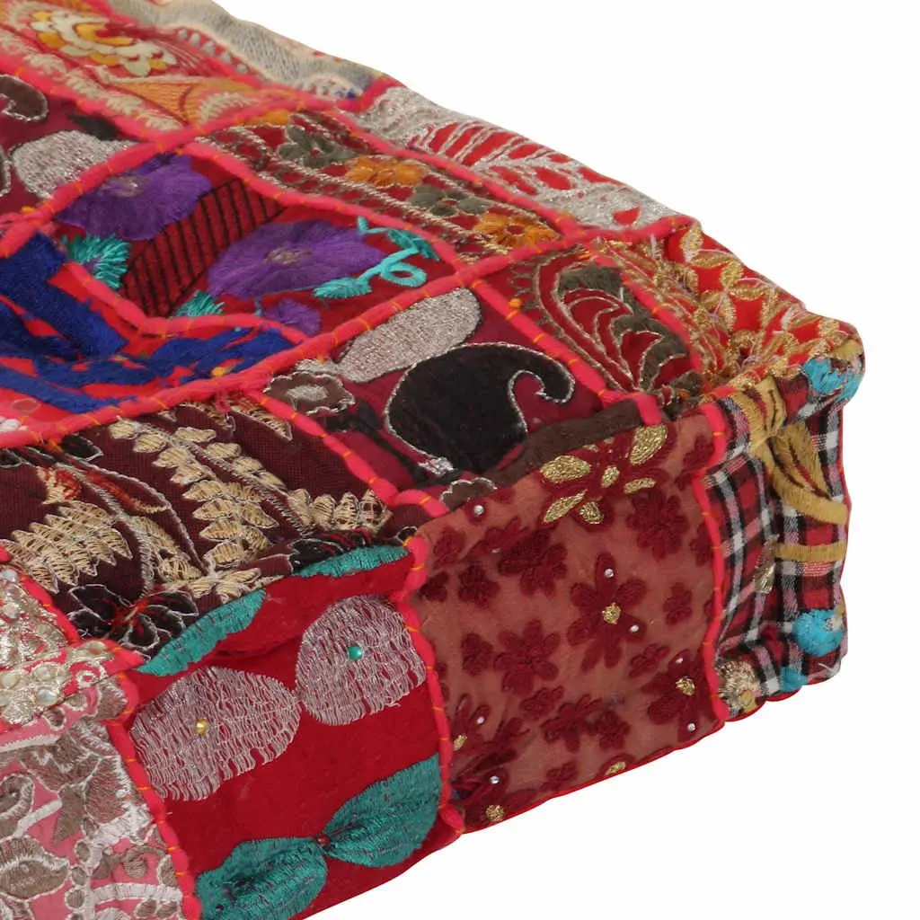 Patchwork Pouffe Multicolour 50x50cm Handmade Cotton Embroidered Footstool
