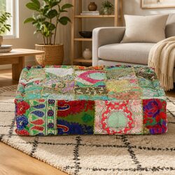 Concise Handmade Patchwork Pouffe, 50 x 50 cm