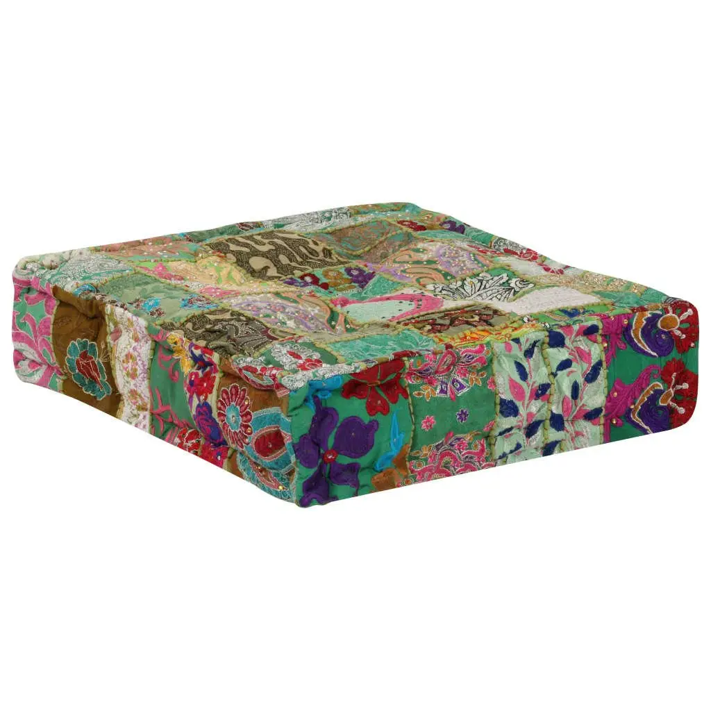 Patchwork Pouffe Multicolour Square Handmade Foot Rest Stool Ottoman