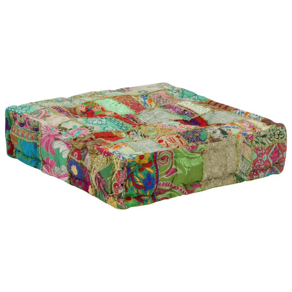 Patchwork Pouffe Multicolour Square Handmade Foot Rest Stool Ottoman