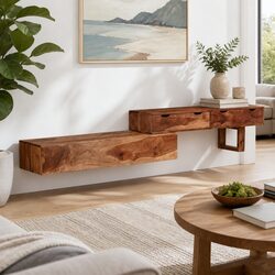 Confidently Designed Acacia Wood TV Cabinet with 2 Drawers