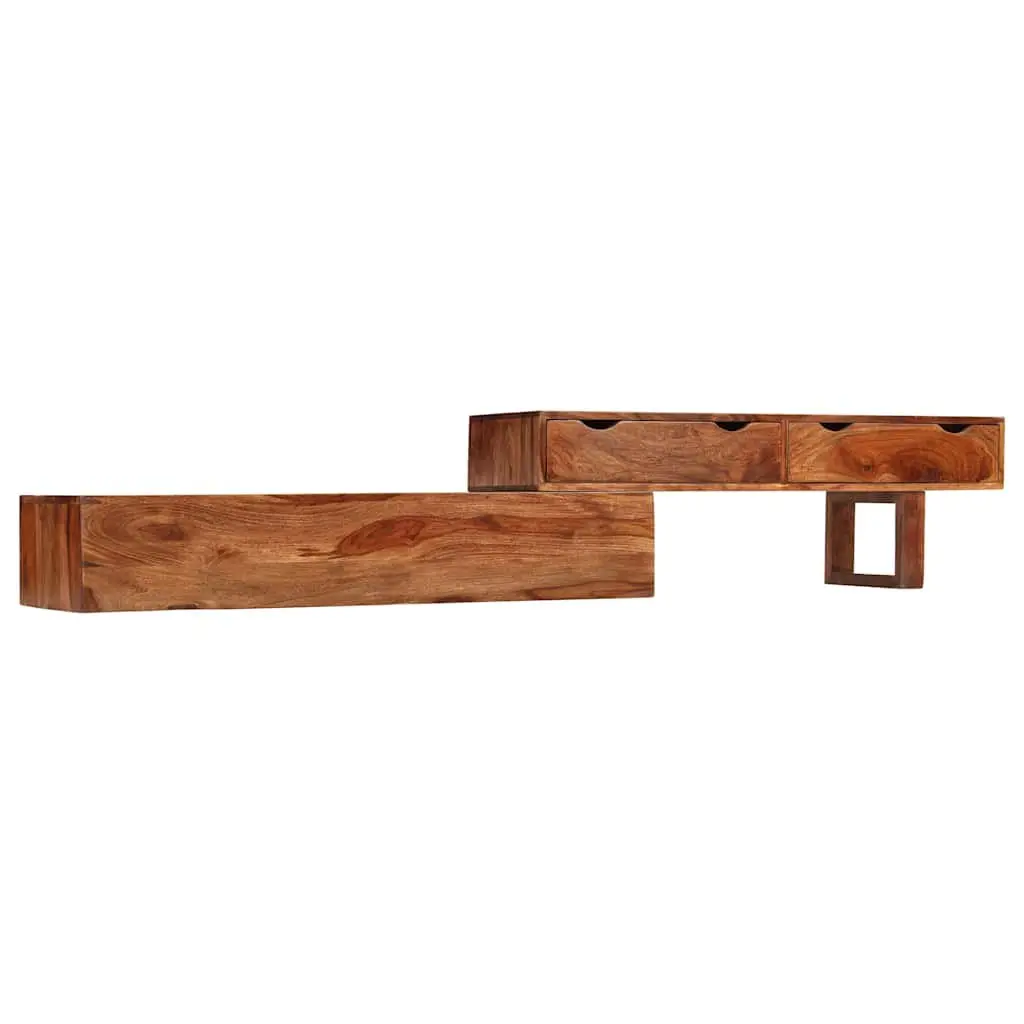 TV Cabinet Solid Wood Acacia Brown 2 Drawers Storage Living Room