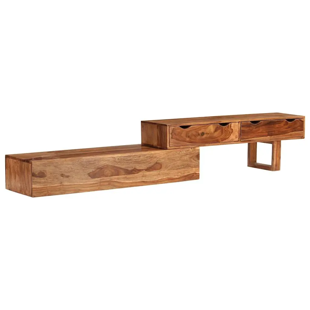 TV Cabinet Solid Wood Acacia Brown 2 Drawers Storage Living Room