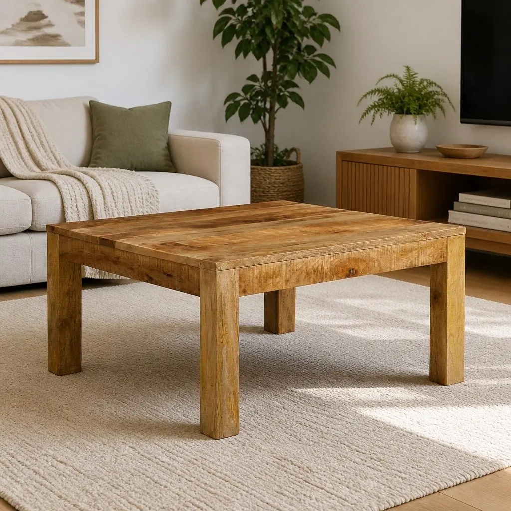 Coffee Table Brown 80x80x40 cm Solid Mango Wood Retro Style Living Room Accent Furniture