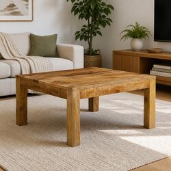 Compact 80x80x40 cm Coffee Table in Solid Brown Mango Wood