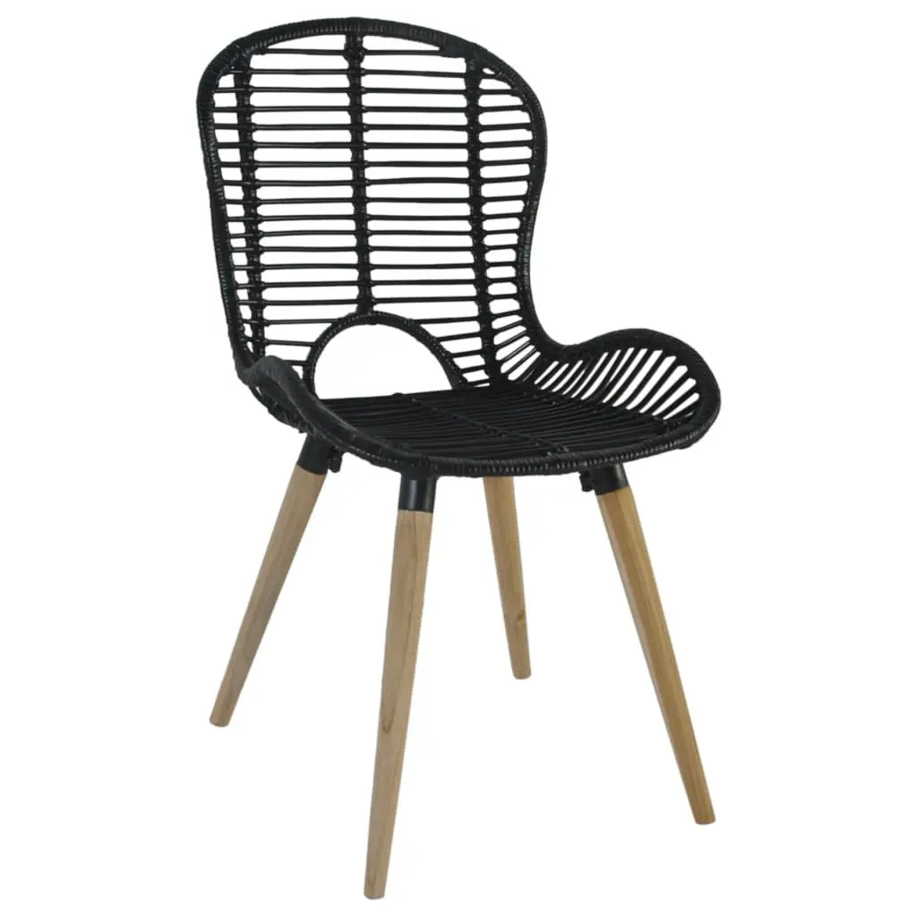 Dining Chairs Black Natural Rattan Water Resistant Vintage Style Set of 2