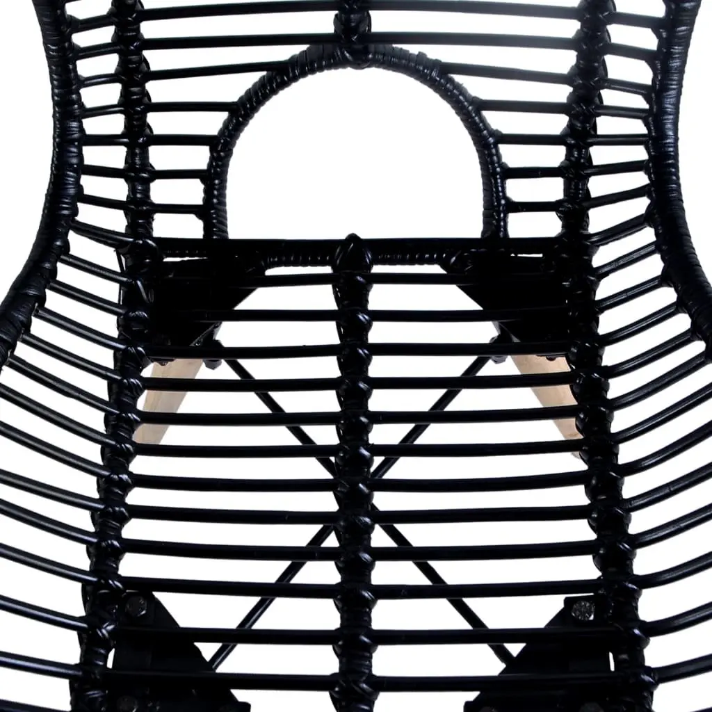 Dining Chairs Black Natural Rattan Water Resistant Vintage Style Set of 2