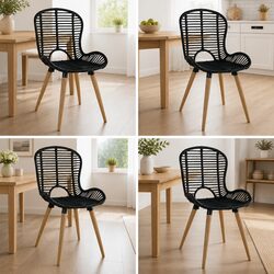 Stylish Set of 4 Black Rattan Dining Chairs