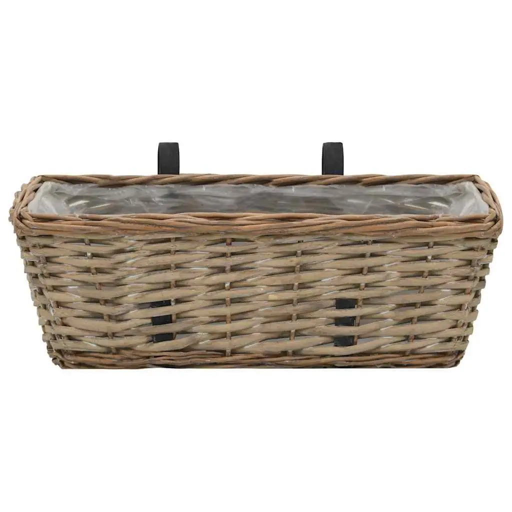 Wicker Balcony Planter Brown 40cm Set of 2 Rattan Garden Hanging Pot with PE Lining