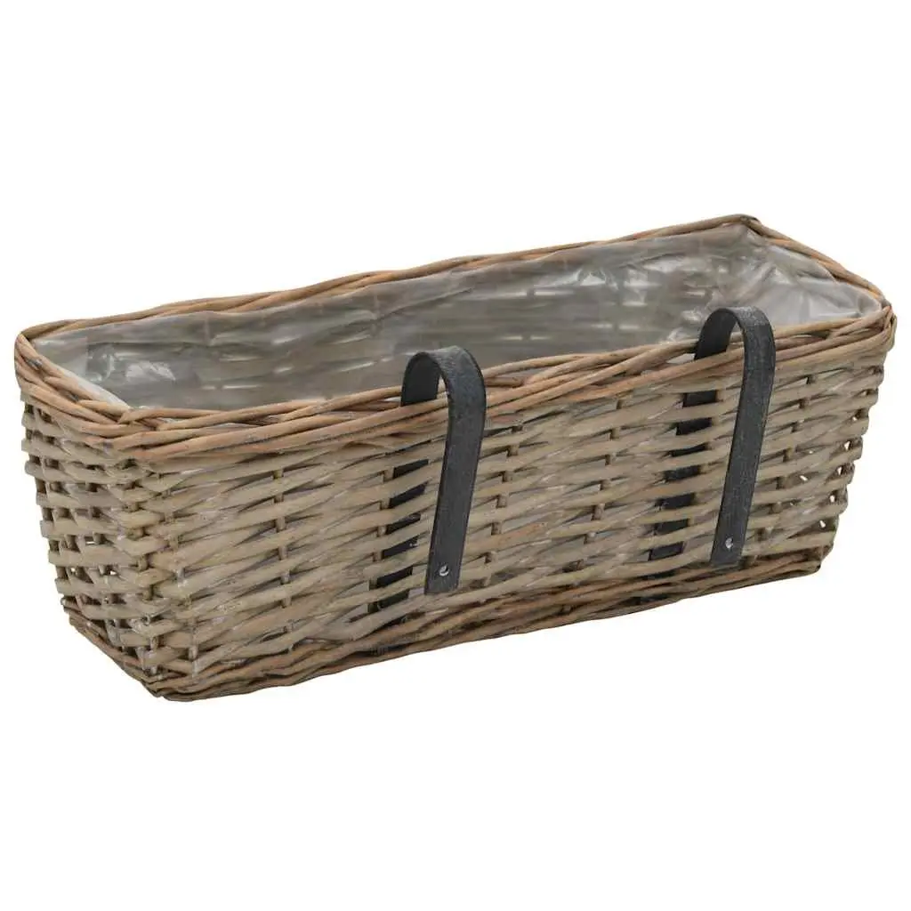 Wicker Balcony Planter Brown 40cm Set of 2 Rattan Garden Hanging Pot with PE Lining