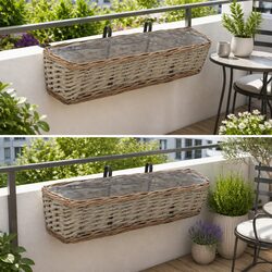 Balcony Planter 2 pcs Wicker PE Lining 60 cm Brown Hanging Garden Rattan Pot