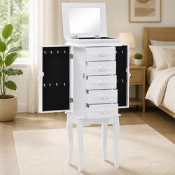 Compact White Free Standing Jewelry Cabinet for Organizing