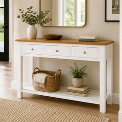 Console Table 118x35x77 cm Solid Oak Top White Frame Wooden Accent End Table