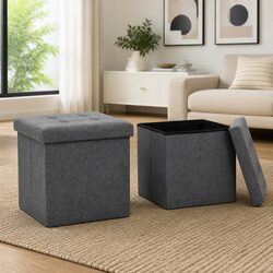 Grey Folding Storage Stools with Removable Tops