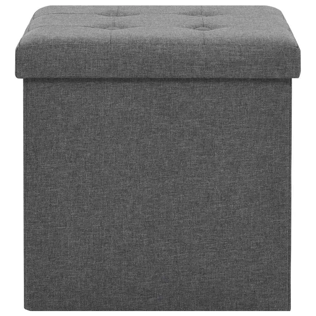 Folding Storage Stools Set of 2 Grey Faux Linen Seat Ottoman Box Furniture