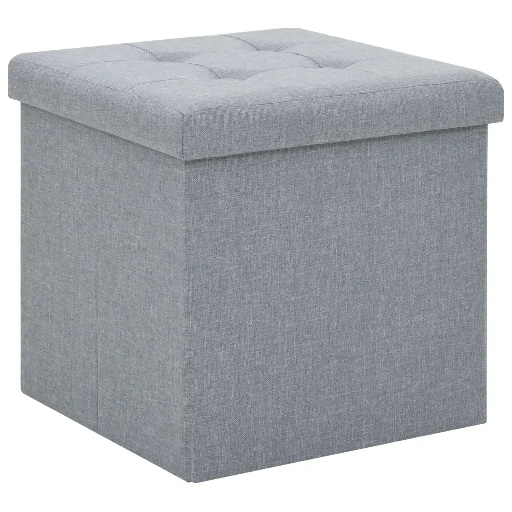 Folding Storage Stools Grey 2 Piece Faux Linen Upholstered Seat Removable Top