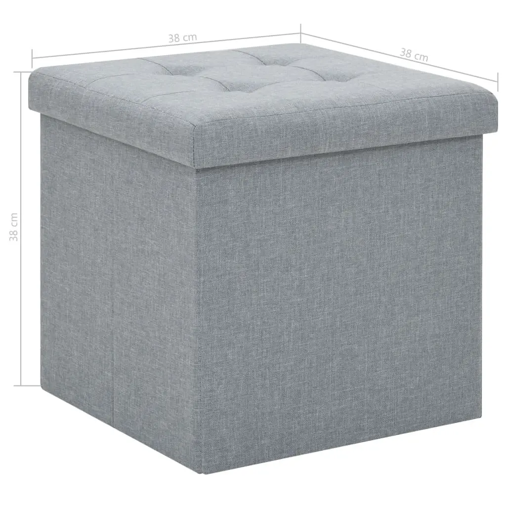 Folding Storage Stools Grey 2 Piece Faux Linen Upholstered Seat Removable Top