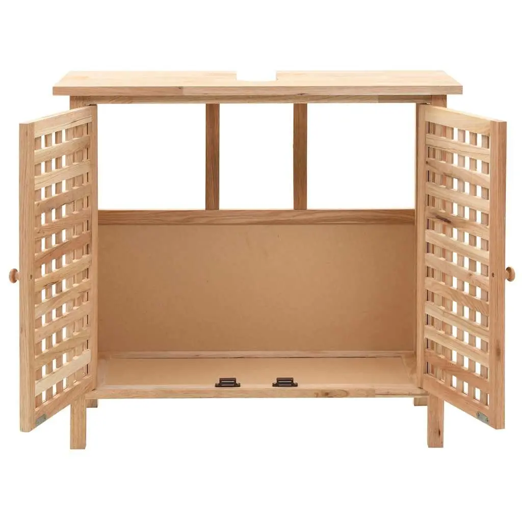 Bathroom Vanity Unit Sink Cabinet Storage Beige Solid Wood Two Door Washbasin