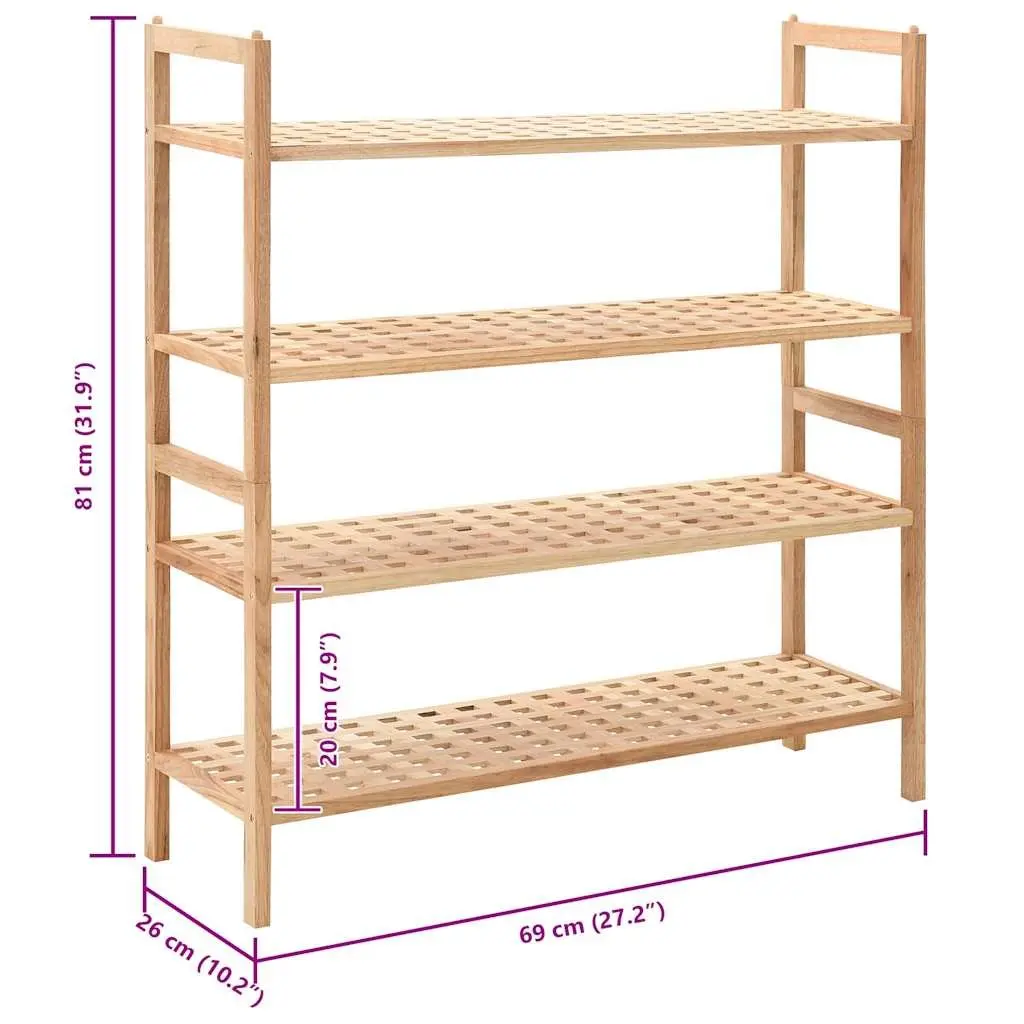 Shoe Rack Beige 4 Shelves Walnut Wood Storage Organiser Latticed Platform