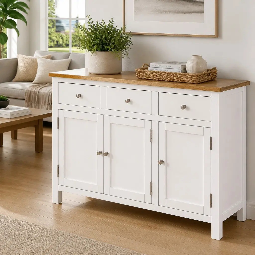 Sideboard Brown 110x33.5x70 cm Solid Oak Wood Rustic Storage Cabinet