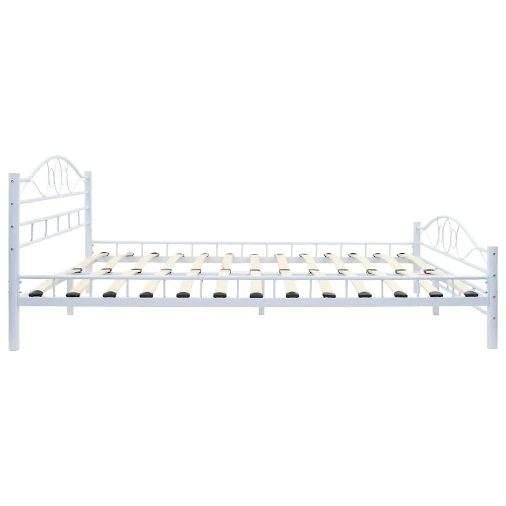 Double Bed Frame White 137x187 cm Metal Slatted Base Modern
