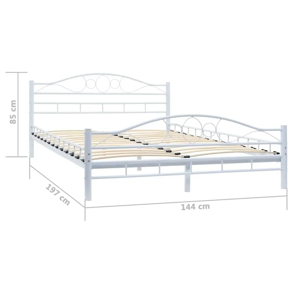 Double Bed Frame White 137x187 cm Metal Slatted Base Modern