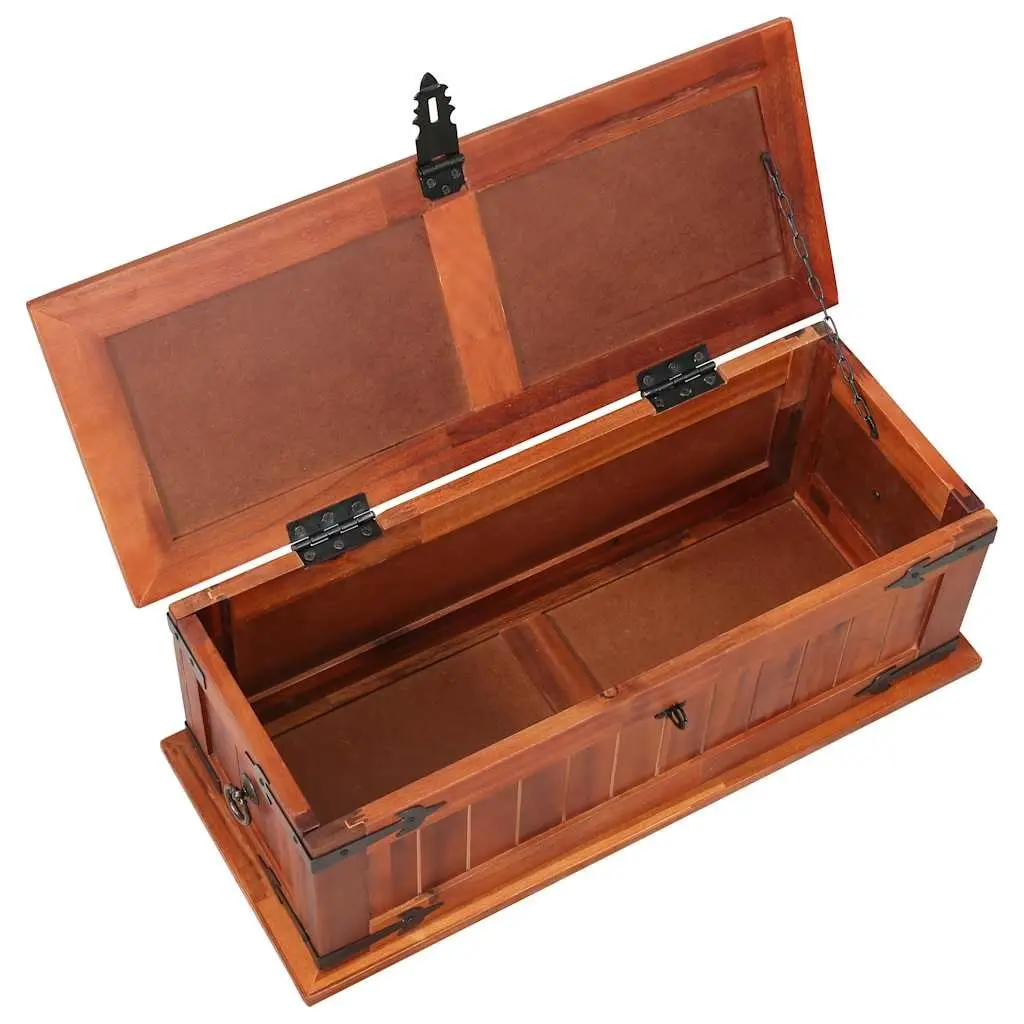 Storage Chest Brown 60x25x22cm Handmade Solid Acacia Wood Latch Closure Flat Top
