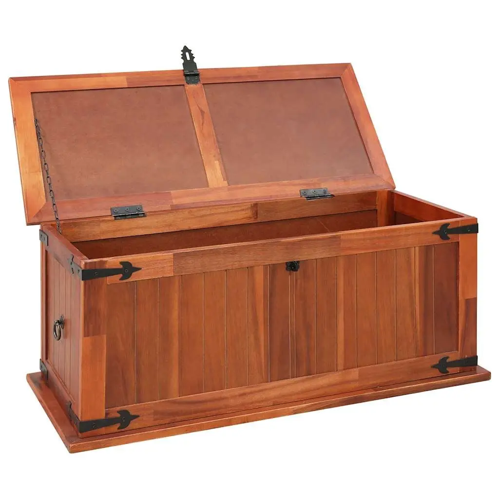 Storage Chest Brown Solid Acacia Wood 90L x 45W x 40H cm Handcrafted with Front Latch and Dual Side Handles