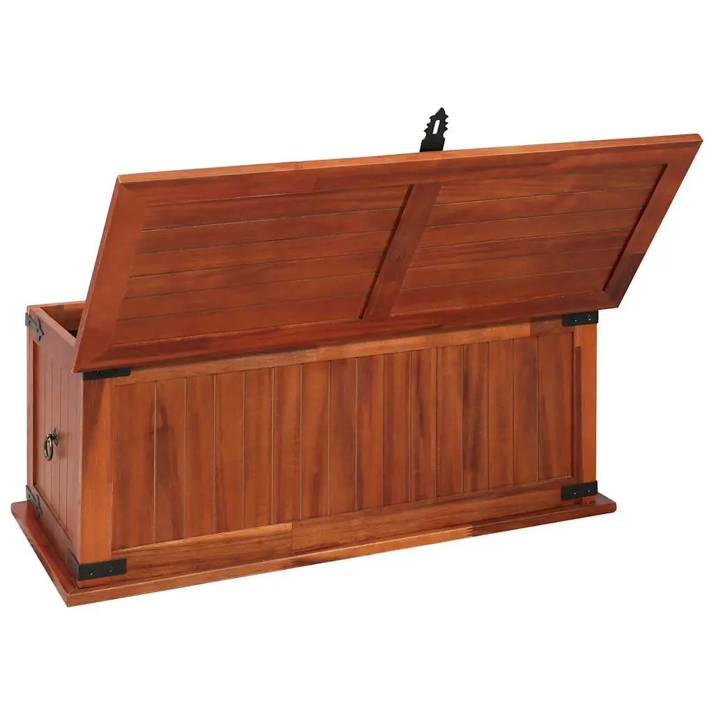 Storage Chest Brown Solid Acacia Wood 90L x 45W x 40H cm Handcrafted with Front Latch and Dual Side Handles